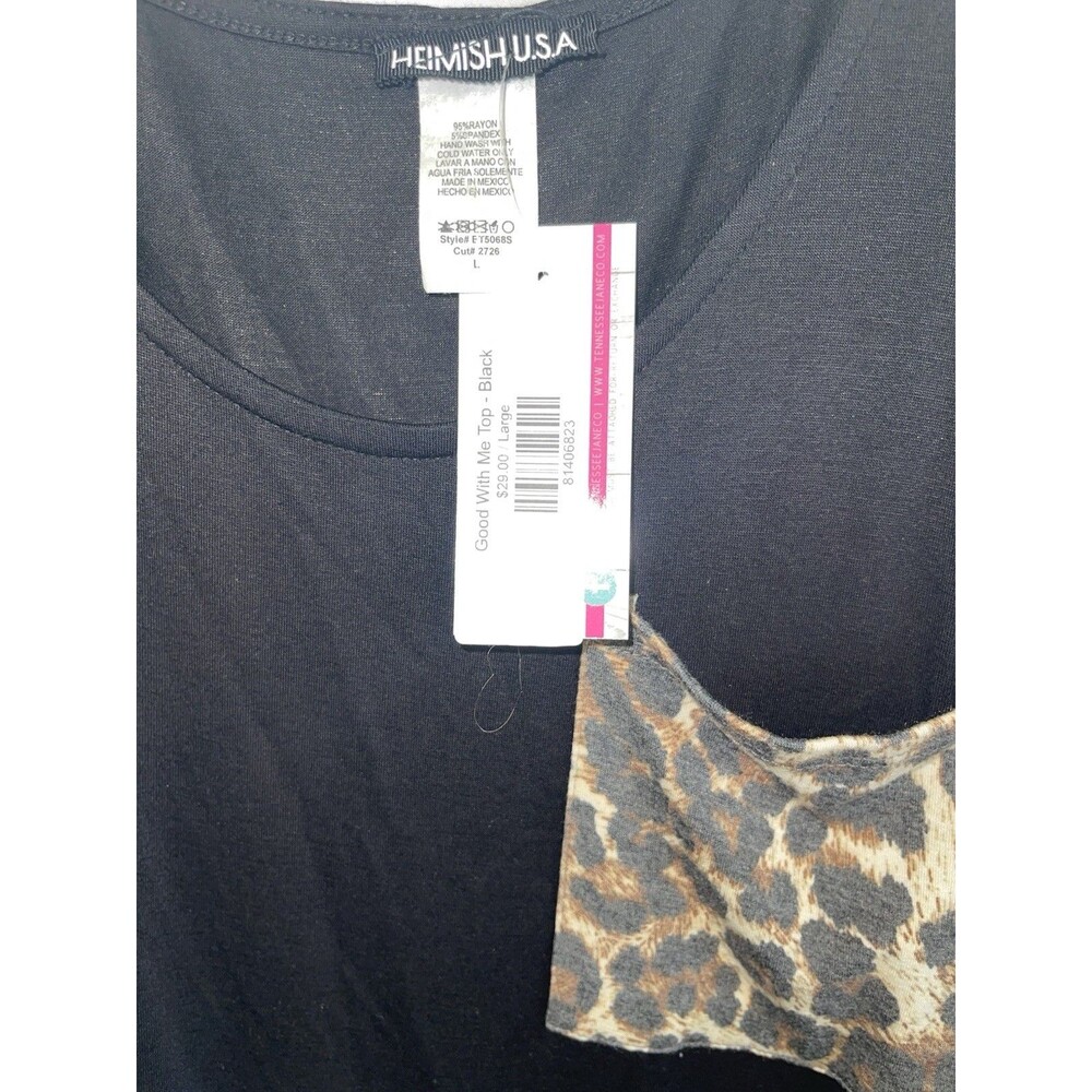 Heimish USA Tank Top Black Cheetah Pocket Stretch Women’s SZ L New With Tags - Picture 4 of 10